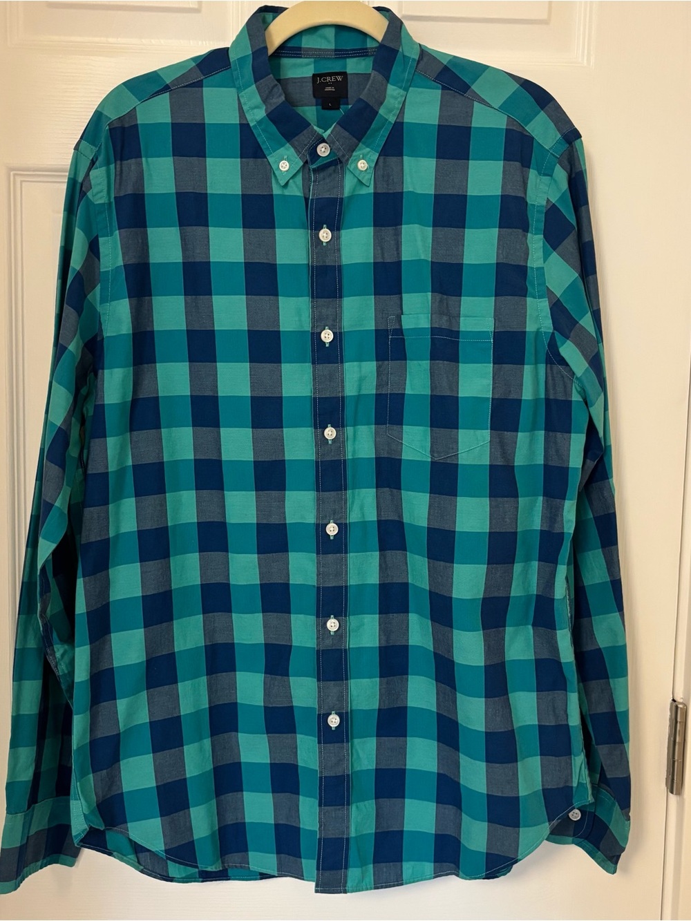 NWT J. Crew Men’s Teal & Navy Check Plaid Button-Down Shirt